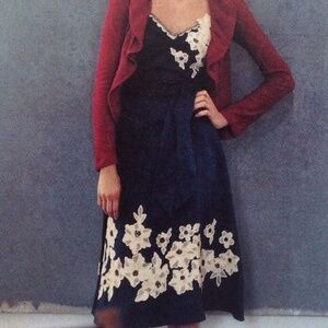 Odille Anthropologie Navy Blue Cream Rice Paper Garden Floral Midi Dress Size 2